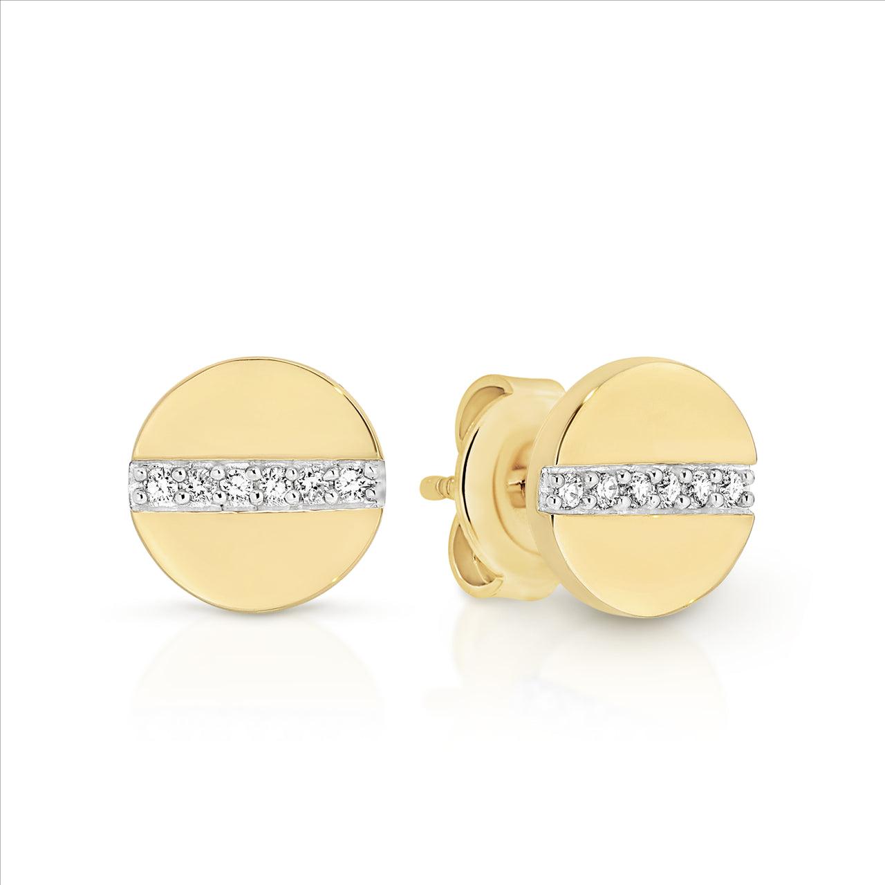 Gold Disc diamond stud earrings