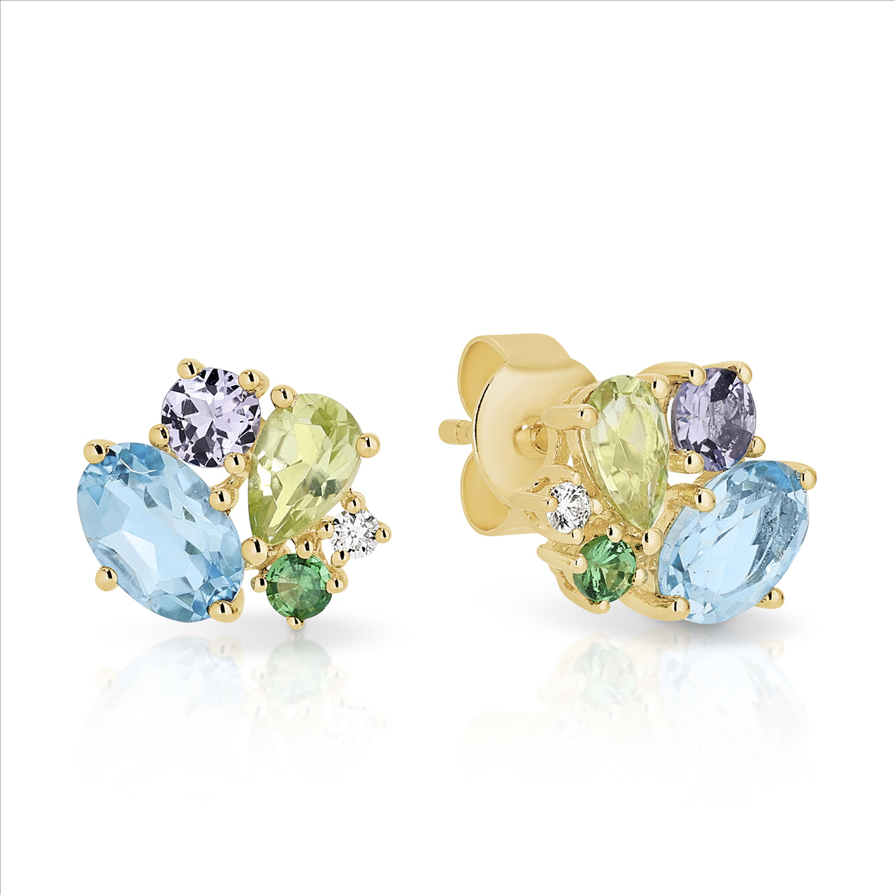 Natural Gems Scatter Studs in Yellow Gold