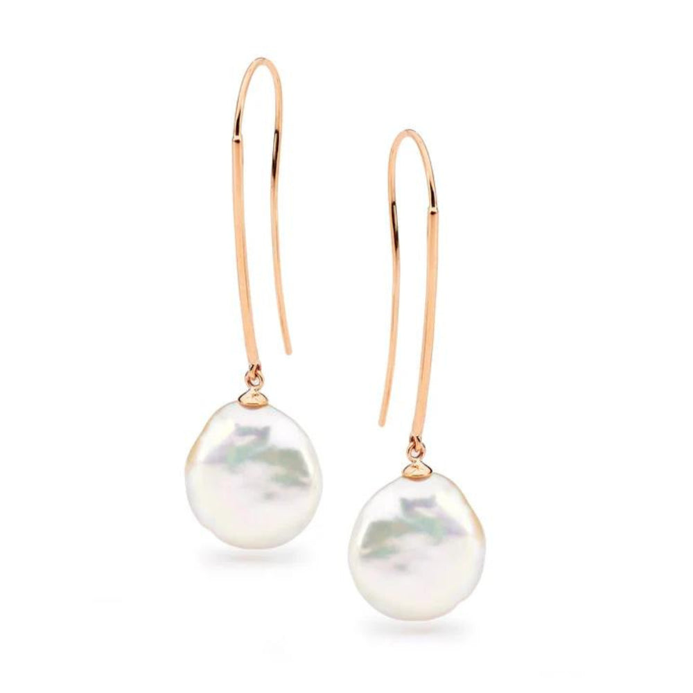 Make a Statement with Coin-Style Pearl Earrings in 9ct Rose Gold