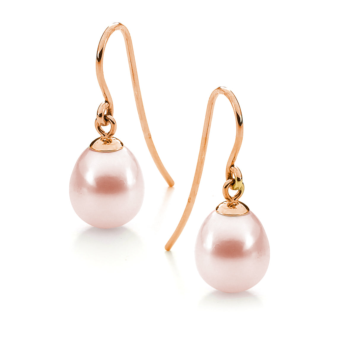 Natural Pink Freshwater Pearl Drop Earrings in 9ct Rose Gold
