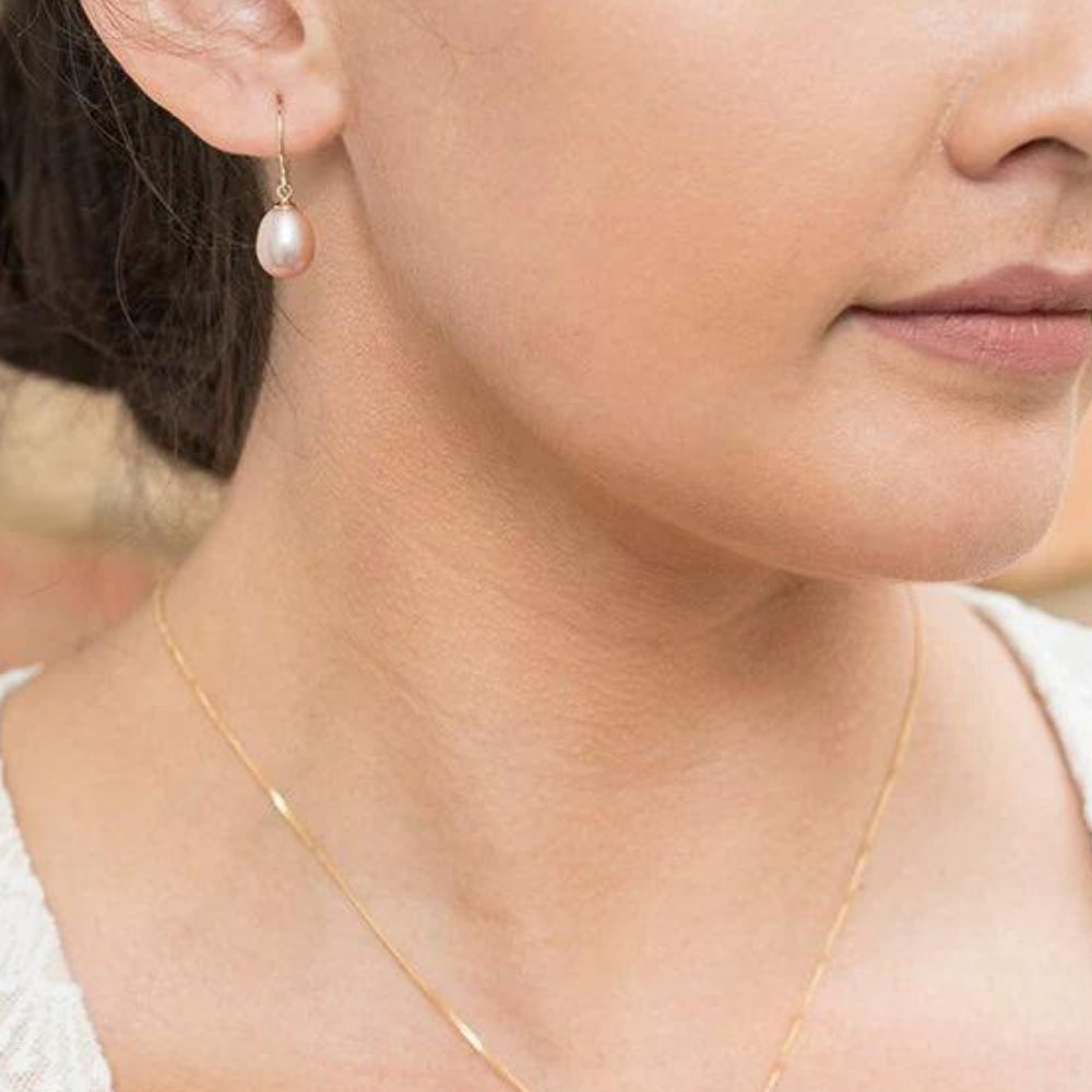 Natural Pink Freshwater Pearl Drop Earrings in 9ct Rose Gold